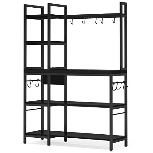Tribesigns Bakers Rack with Storage Hutch, 43 inch Microwave Oven Stand, 5-Tier Kitchen Shelf with 10 Hooks W16975