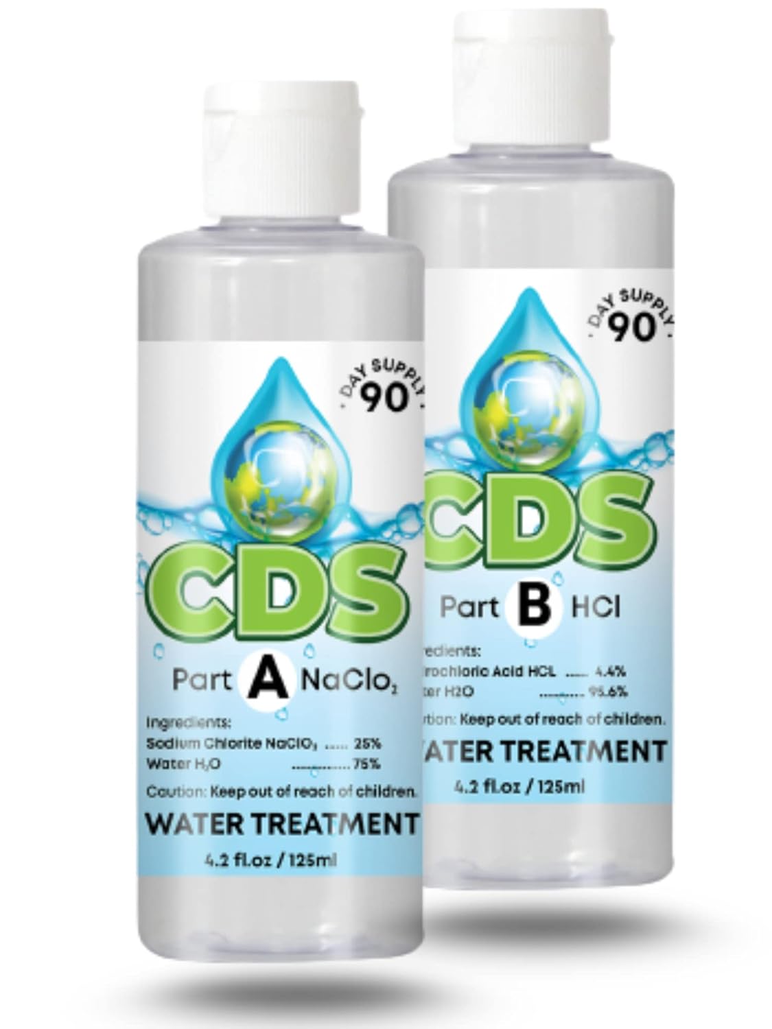 CDS Set Chlorine Dioxide Water Treatment 8 oz Kit with Accu-Drop Lids by CDS M316