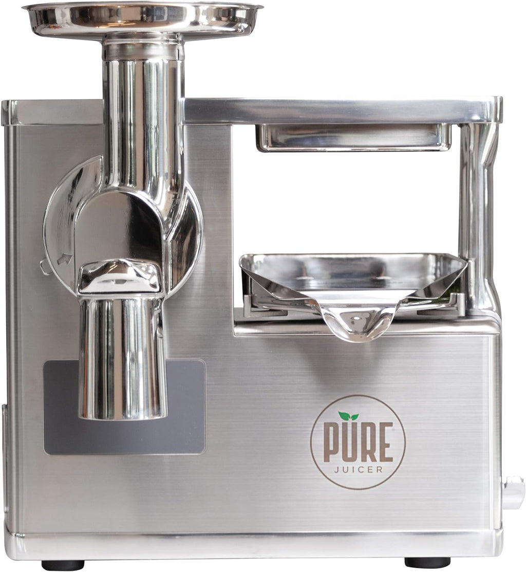 PURE Juicer Two-Stage Juicer - Premium Cold Press Juicing Machine - Solid Stainless Grinder and Hydraulic Press For Fruits, Vegetables, Nuts