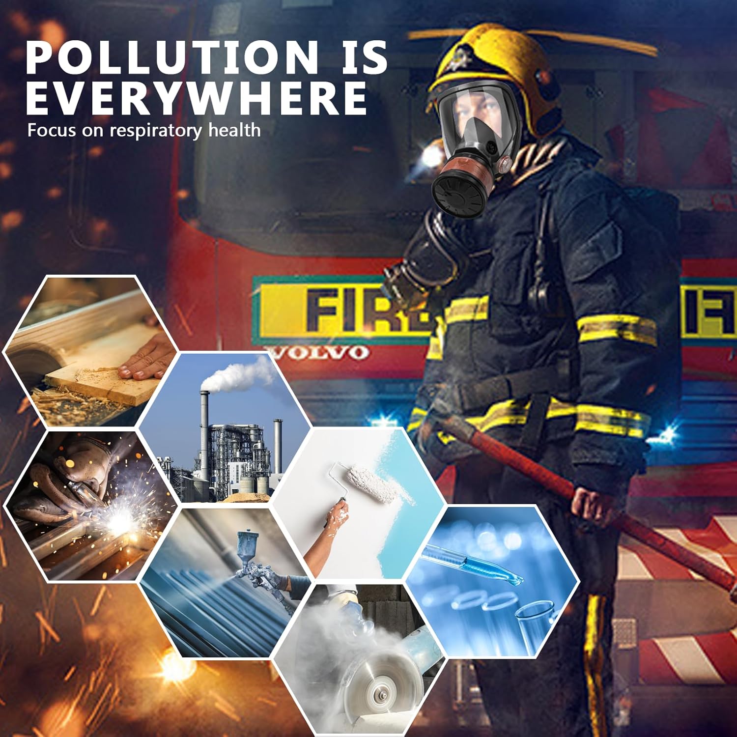 Reusable Full Face Gas Mask with 40mm Activated Carbon Filter U74095