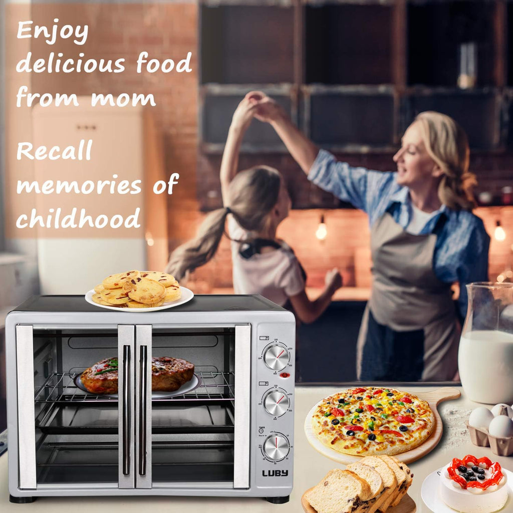LUBY Large Toaster Oven Countertop, French Door, 55L, Silver K992109