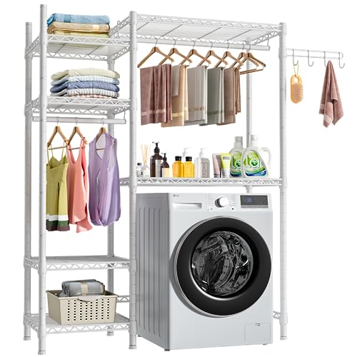Ulif U7 Over The Washer and Dryer Storage, Laundry Room Heavy-Duty Space Saver with 6 Shelves and 2 Hanger Rods, Laundry Clothes Drying Rack and Toiletries Organizer, 47.2”W x 13.4”D x 77.4”H