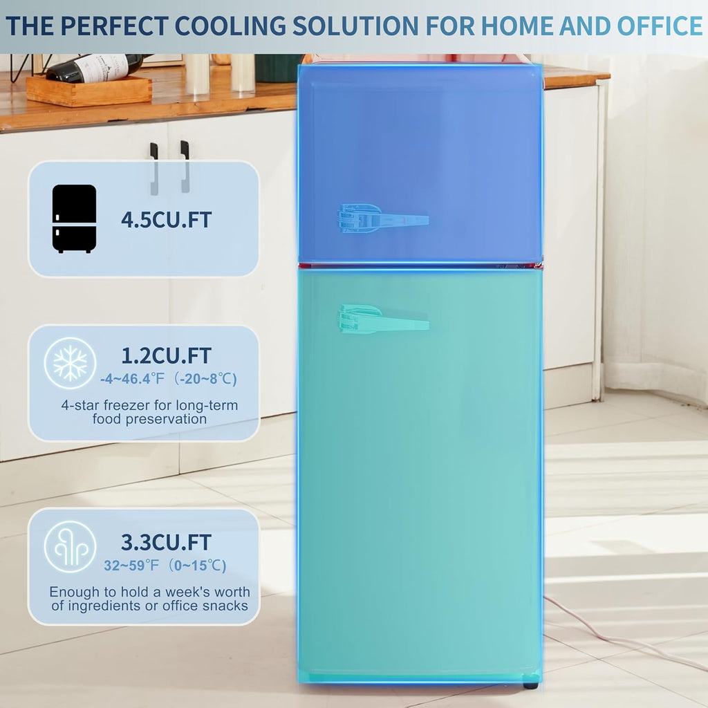 Dual Zone Compact Retro Refrigerator with Adjustable Shelves and LED Lighting V3026