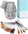 Stainless Steel Measuring Cups and Spoons Set - Heavy Duty, Dishwasher Safe 18-Piece Set - Made for Baking, Cooking including Metric Measures