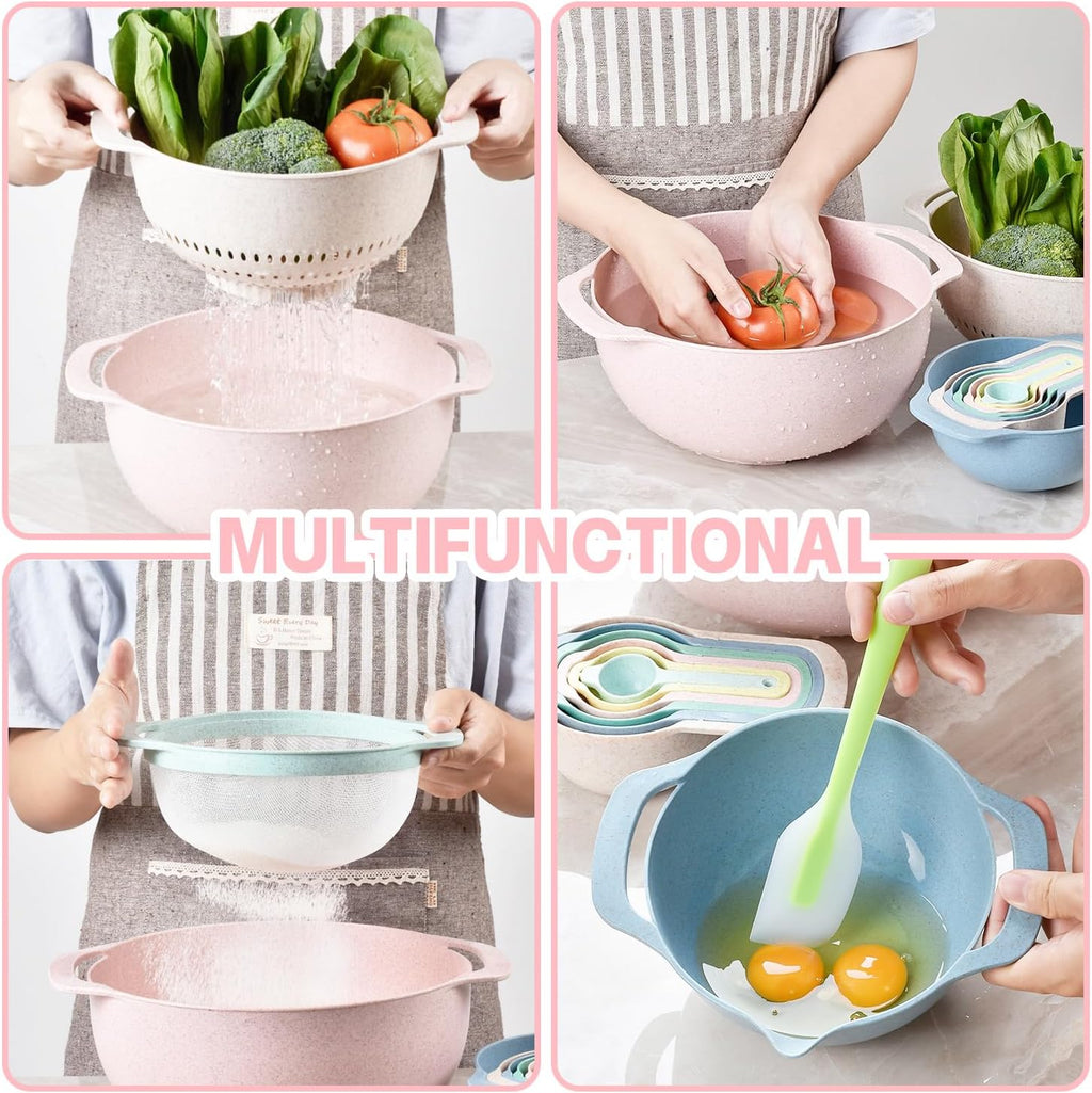 10 Piece Nesting Serving Bowls with Measuring Cups Colander and Sifter Set E763032