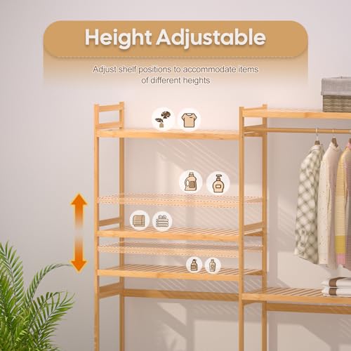 Cozivolife Over Washer Dryer Storage Shelf Bamboo 5 Tier Laundry Rack with Hooks G707
