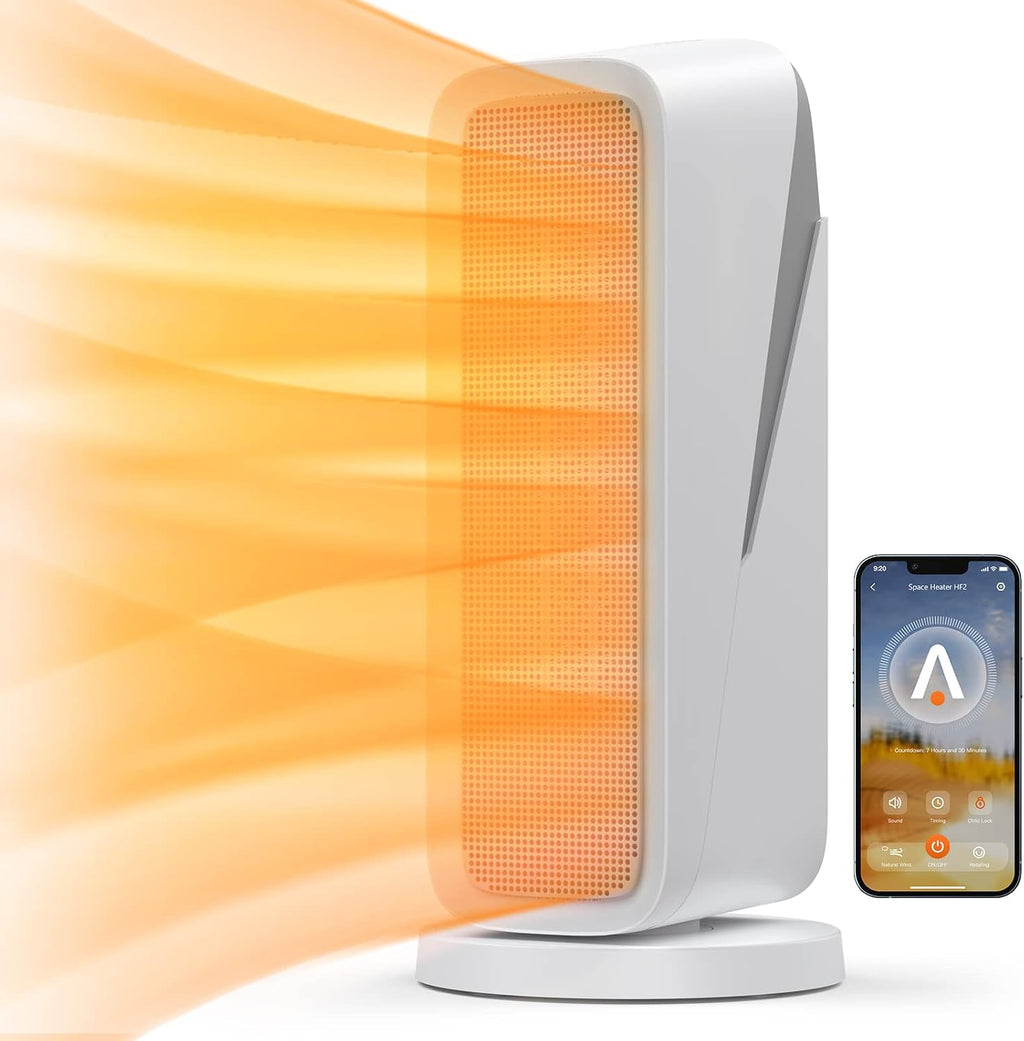 Electric Space Heater, 1500W Smart Space Heater with Overheat Protection, WiFi & Bluetooth App Control, 80°Oscillation Ceramic Heater with 3 Modes, 8H Timer, 24H Auto-Off, 2S Fast Heat
