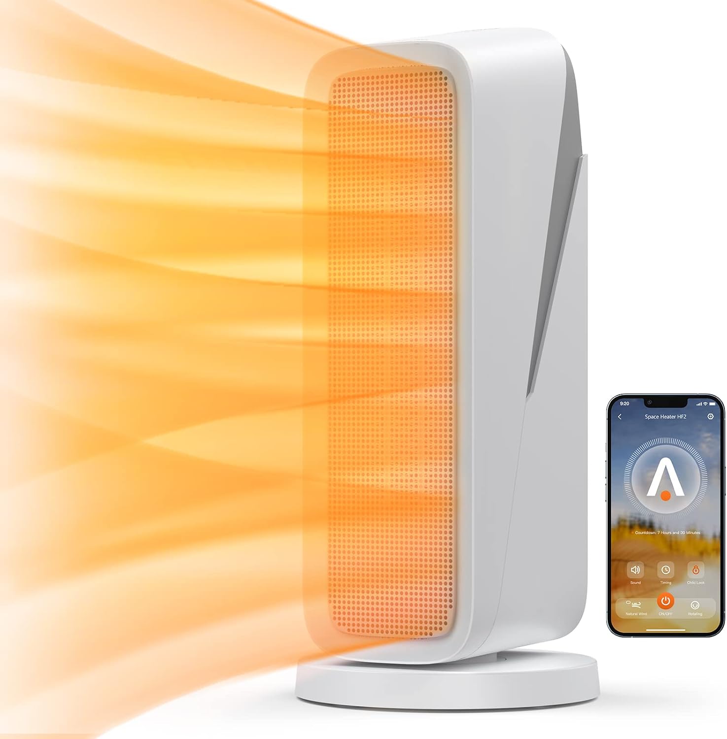 Electric Space Heater, 1500W Smart Space Heater with Overheat Protection, WiFi & Bluetooth App Control, 80°Oscillation Ceramic Heater with 3 Modes, 8H Timer, 24H Auto-Off, 2S Fast Heat