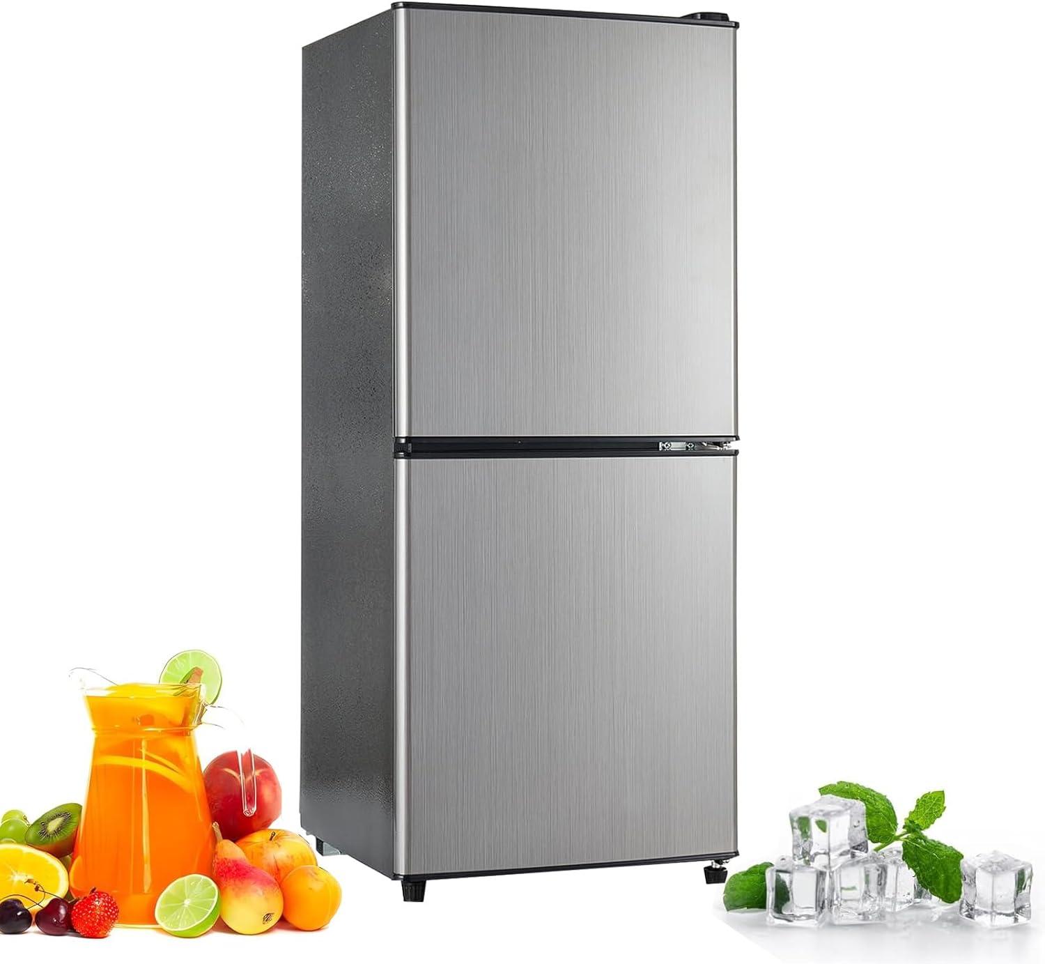 Compact Mini Fridge with Freezer 4.0 Cu.Ft Dual Zone Small Refrigerator 7 Level Adjustable Mechanical Thermostat Removable Glass Shelves LED Lighting for Bedroom, Kitchen, Dorm, Apartment, Bar, Office