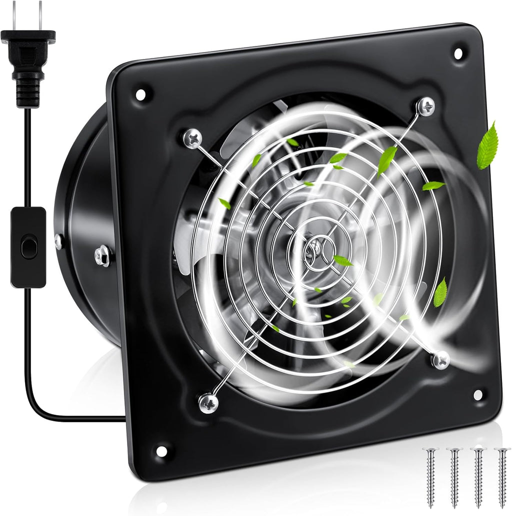6 Inch Exhaust Fan 308CFM Kitchen Exhaust Fan with Switch Small Exhaust Fan Bathroom Potable Plug in Garage Exhaust Fan with Damper for Shop, Smoking Room, Industrial Ventilation Use, Black