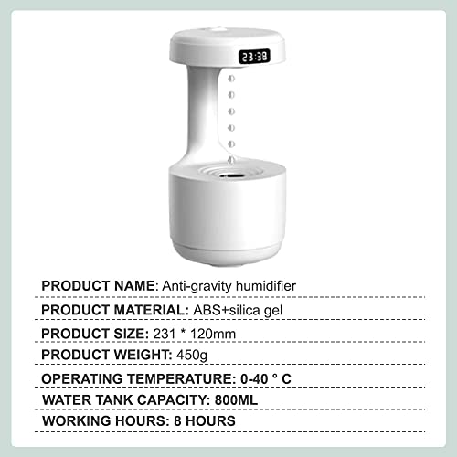 Anti-gravity Droplet Humidifier 800ml with LED Display, USB Rechargeable S642029