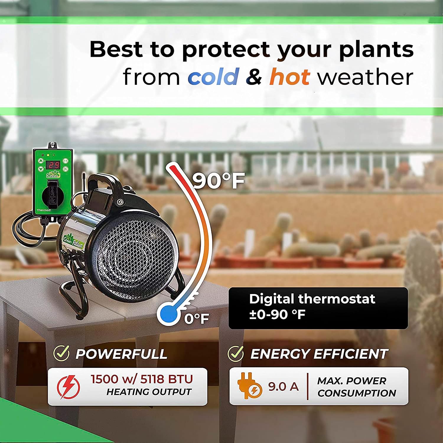 PAL 2.0/USDT Palma Greenhouse Heater with Thermostat, 11" x 8" x 12.5", 110V X343889