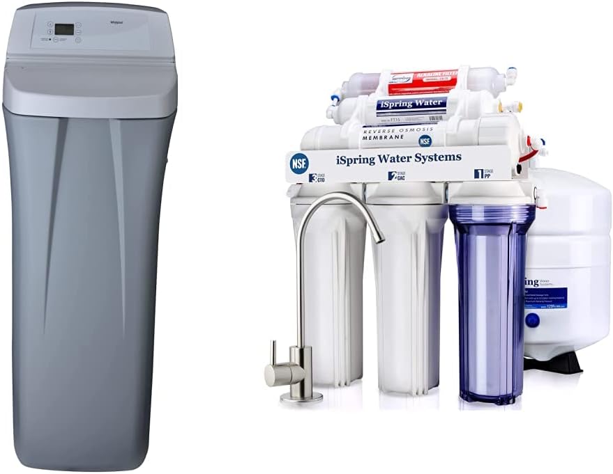 Whirlpool WHES40E 40,000 Grain Softener | Salt & Water Saving Technology, White & iSpring RCC7AK, NSF Certified 75 GPD, 6-Stage Reverse Osmosis System