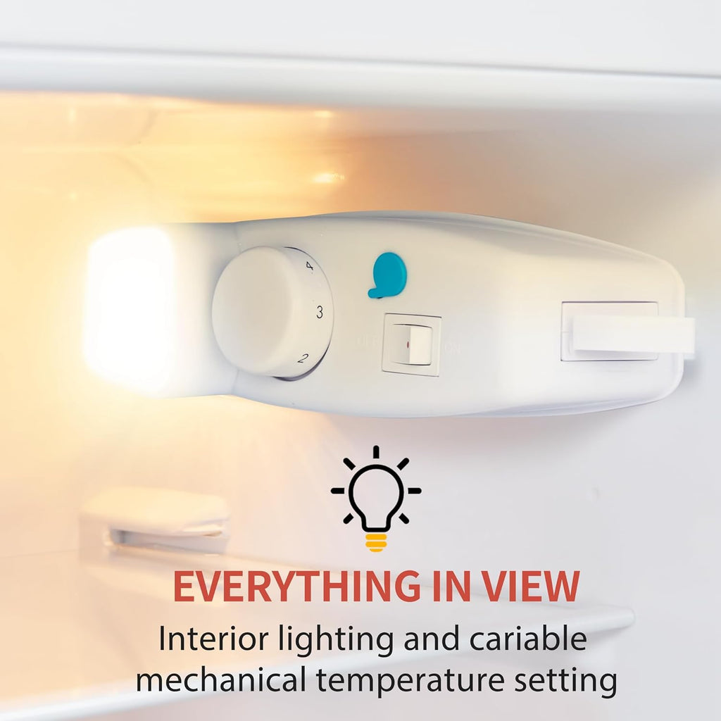 Dual Zone Compact Retro Refrigerator with Adjustable Shelves and LED Lighting V3026