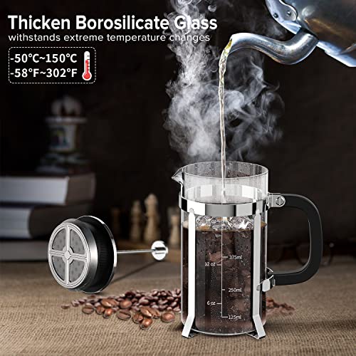 QUQIYSO French Press Coffee Maker 304 Stainless Steel with 4 Filter D497