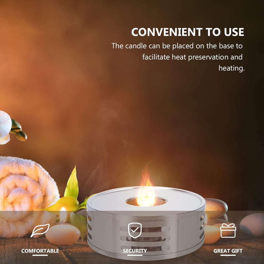 PRETYZOOM Stainless Steel Tea Warmer Ceramic Candle Holder Base B79386