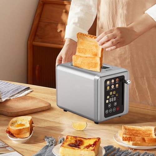 WHALL Touch Screen Toaster 2 Slice, Stainless Steel, Digital Timer J718799