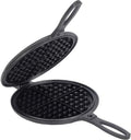 Lehman's Cast Iron Waffle Maker, Two Piece Hinged Non-Electric Waffle Iron for Stovetop or Grill Makes 7" Round Waffles, Non-Drip Double Rim, 8 pounds