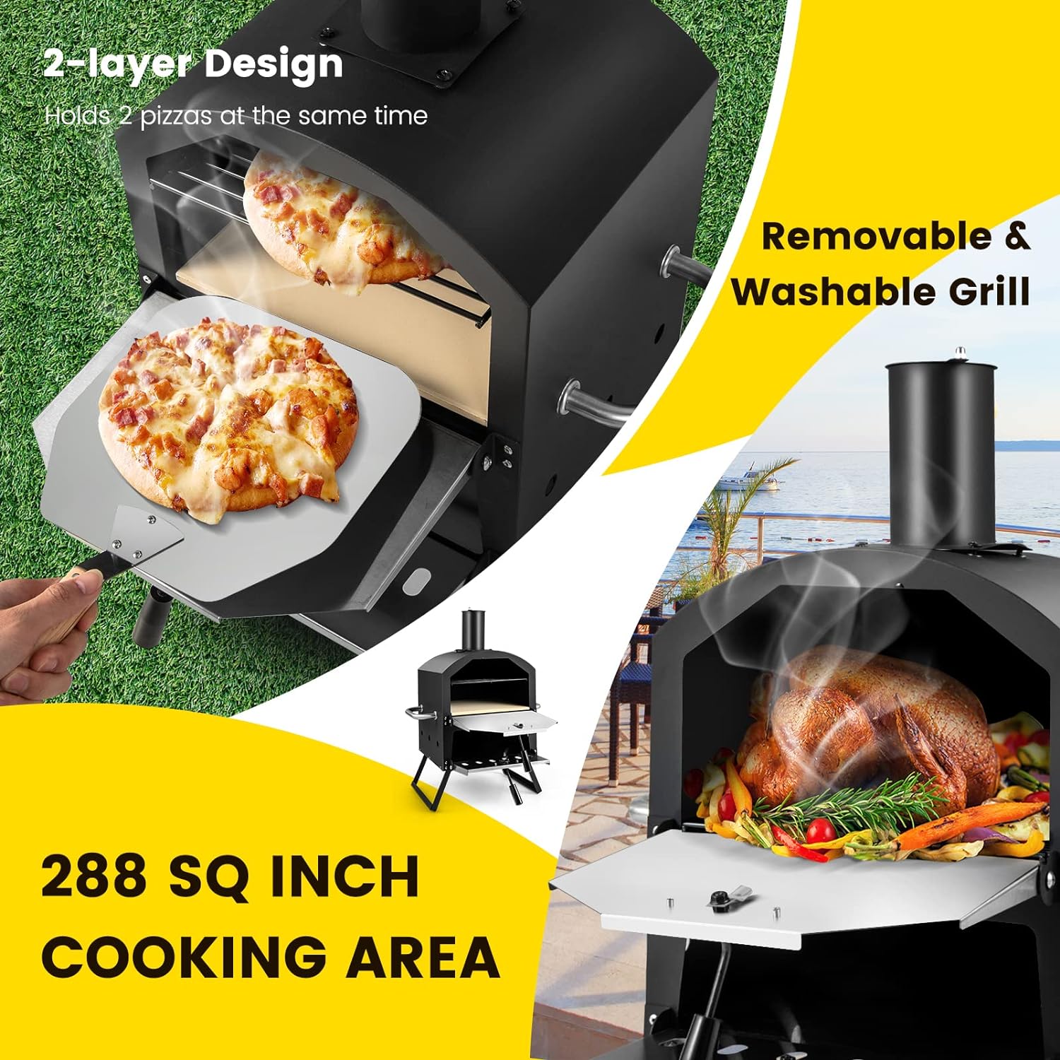 Giantex Outdoor Pizza Oven Wood Fired 2-Layer with Pizza Stone, 28 Inch L931