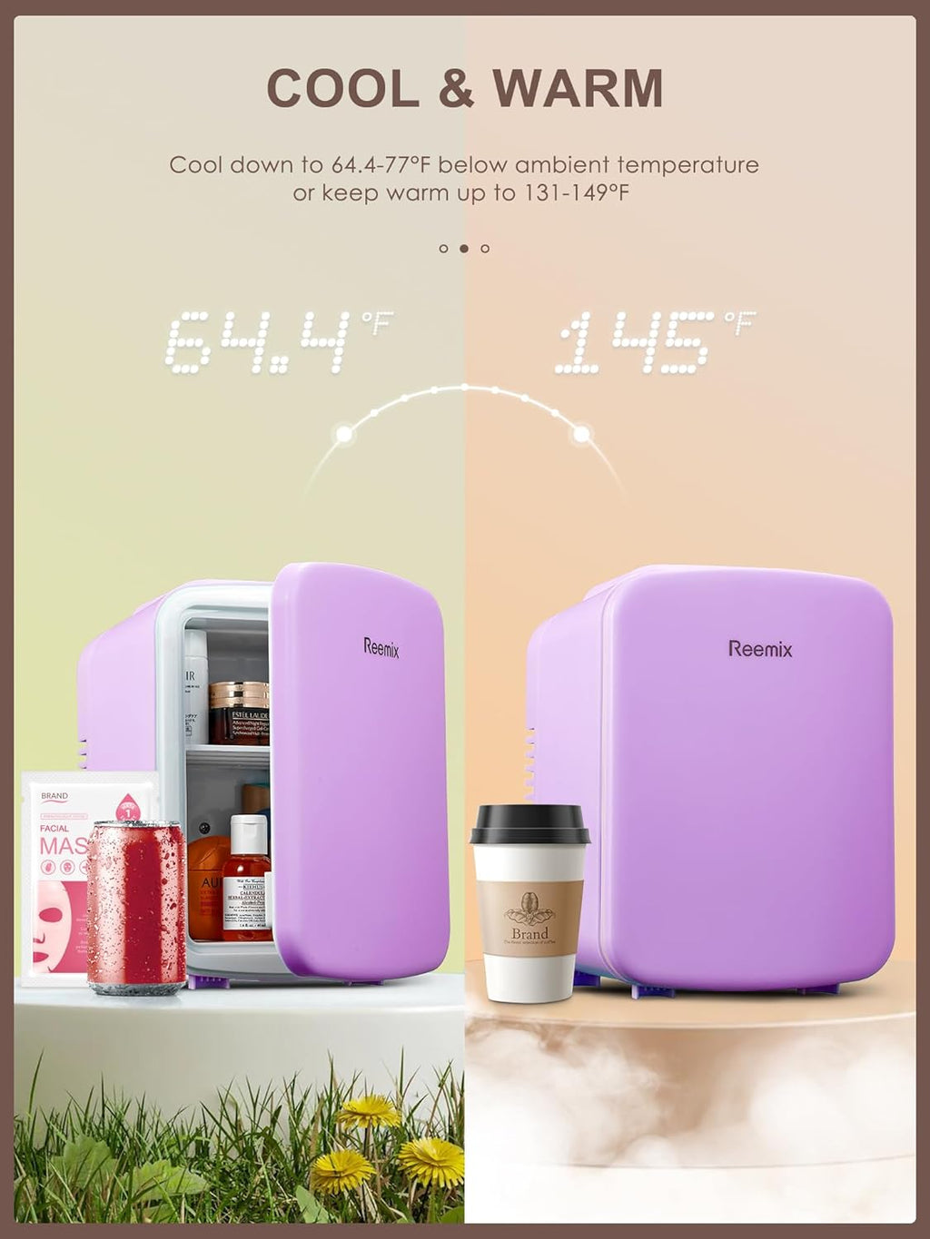 Mini Fridge 3.7 Liter Portable Cooler and Warmer for Skincare, Beverage, Food (Purple) B95870