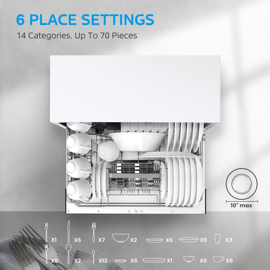 Midea MDC22P1AWW Energy Star Portable Dishwasher, 6 Place Settings, White B16951