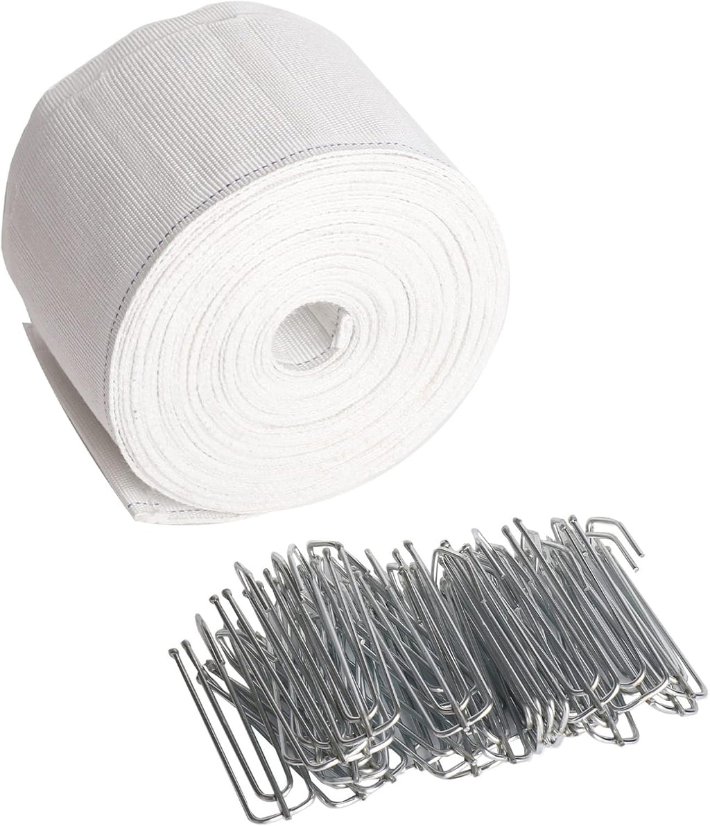 Curtain Pleat Tape, 10 Yards Pleater Tape for Curtains, Included 30 Pcs Stainless Steel 4 Prongs Curtain Pleater Hooks for DIY Pinch Pleat Curtain, White