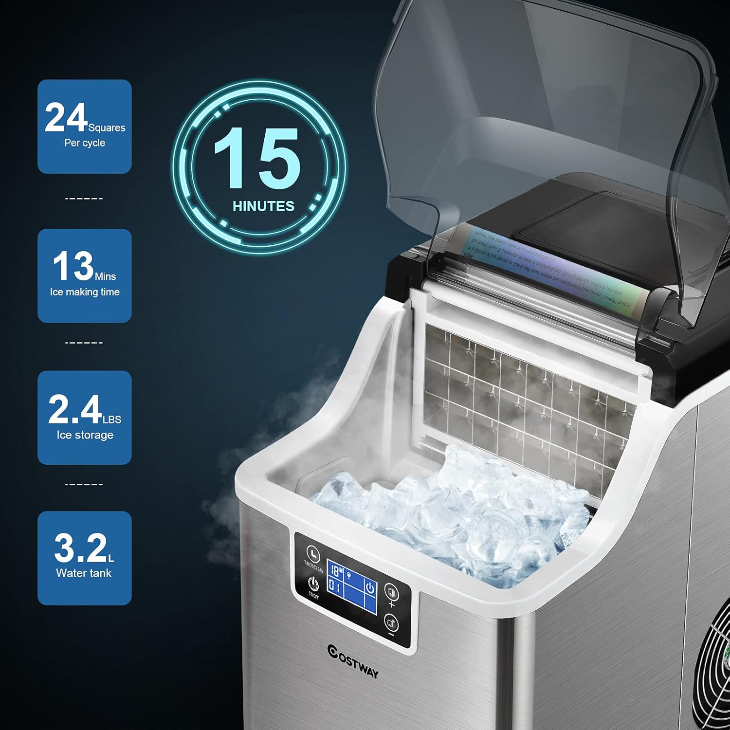 COSTWAY Countertop Ice Maker, 40LBS/24H Portable Compact Ice Machine H444881
