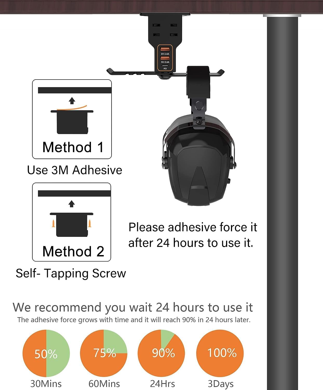 Headphone Stand with USB Charging Ports and AC Outlets G9292