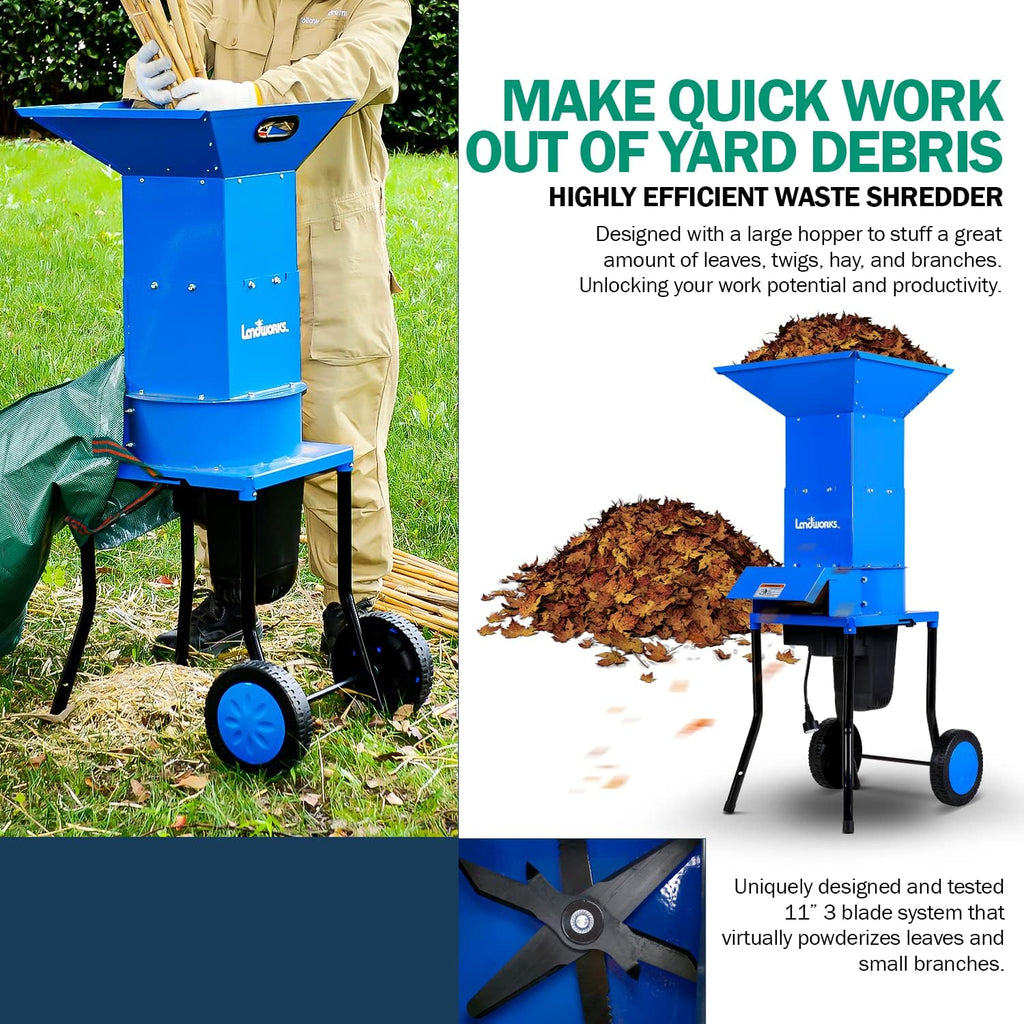Landworks Electric Leaf Mulcher Shredder 11" Cutting Blade for Leaves & Grass O457183