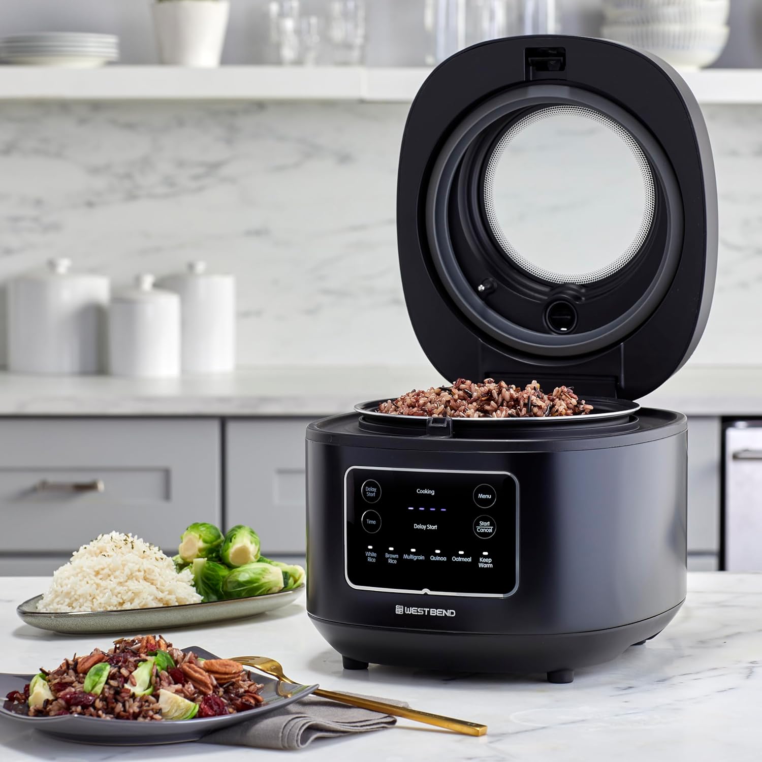 West Bend Programmable Rice & Grain Cooker, 12 Cups Cooked, Black C596627
