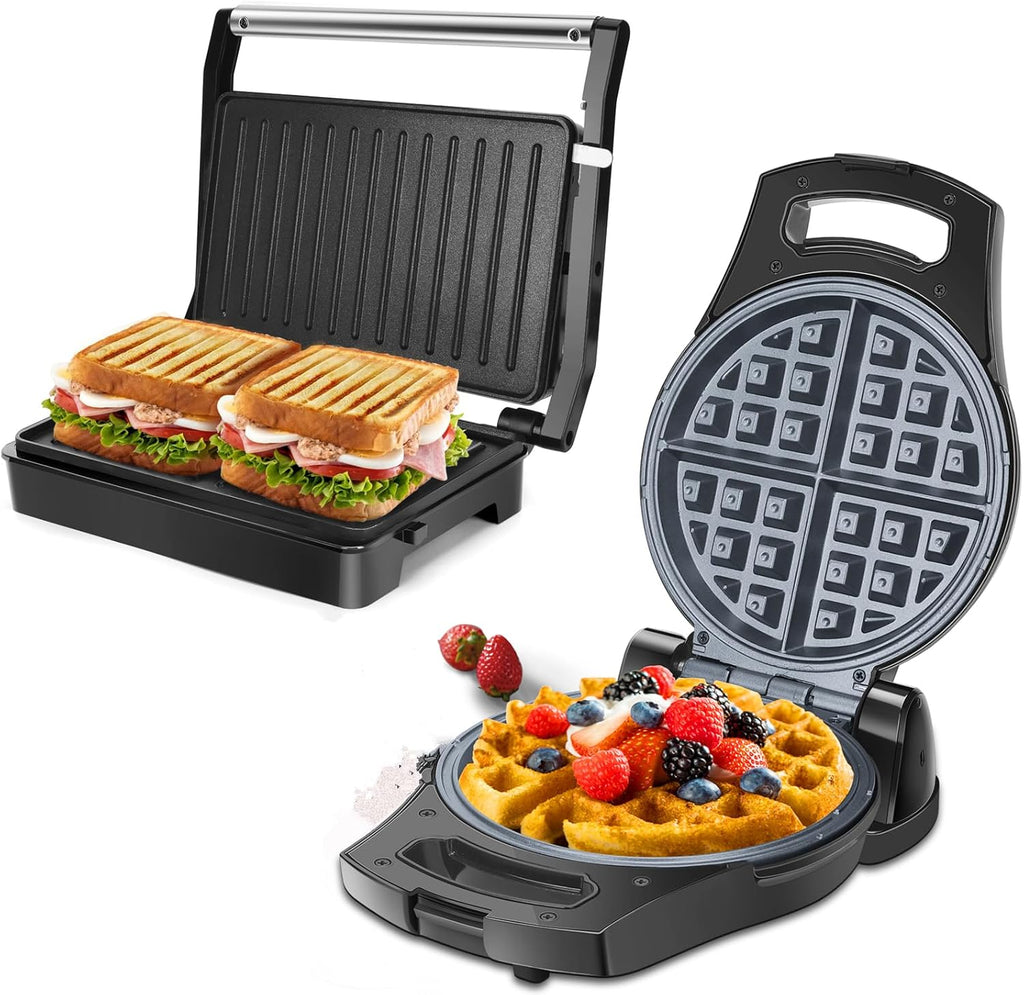 Aigostar Belgian Waffle Maker Thick 1.2", 8 Inch Flip Waffle Irons with Non Stick Surface，Panini Press Sandwich Maker, Aigostar 1000W Sandwich Press Grill