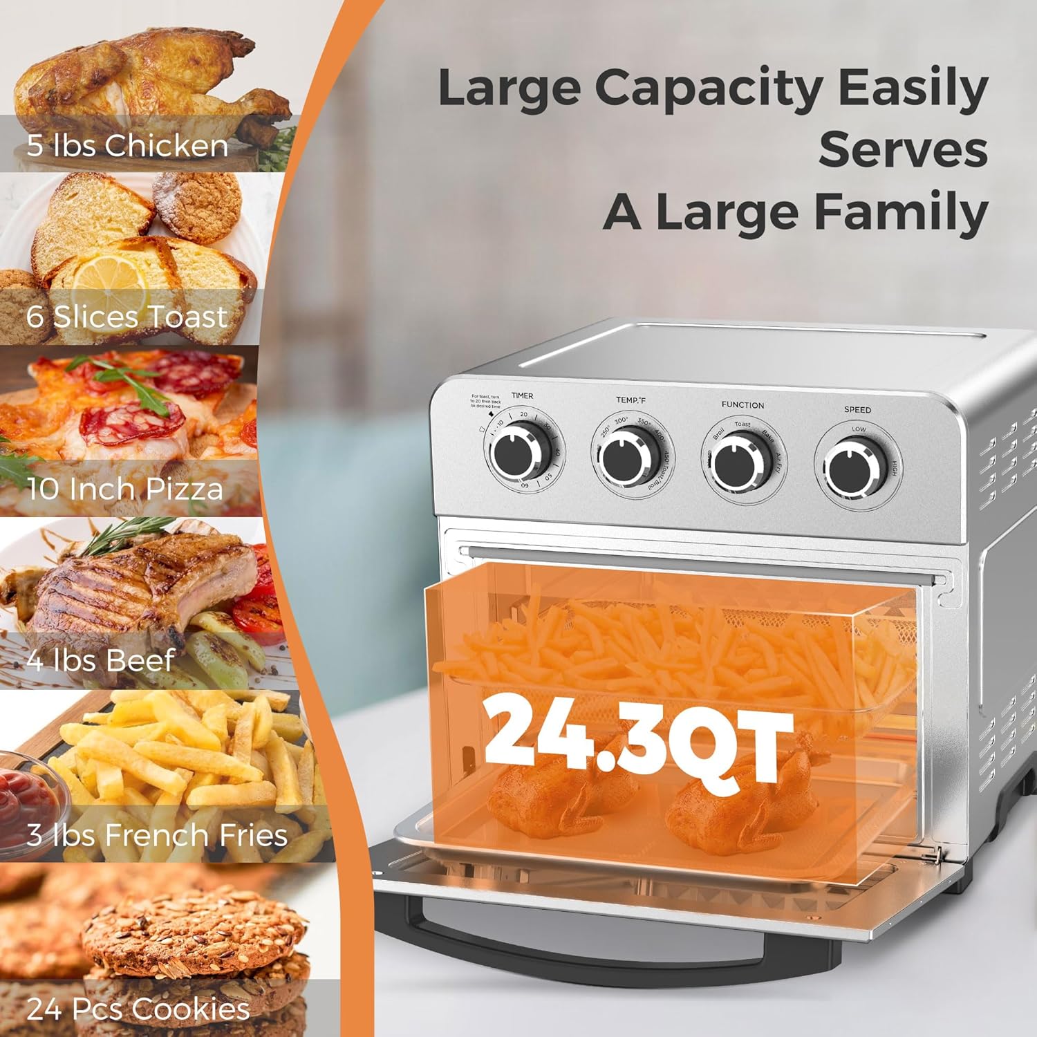 KitchenBoss Air Fryer Toaster Oven 24.3QT Stainless Steel Z9403