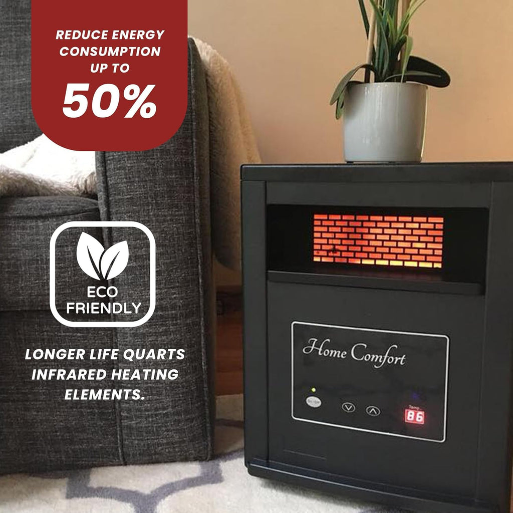 Home Comfort 1500W Infrared Heater with Thermostat and Remote Control, Black P998994
