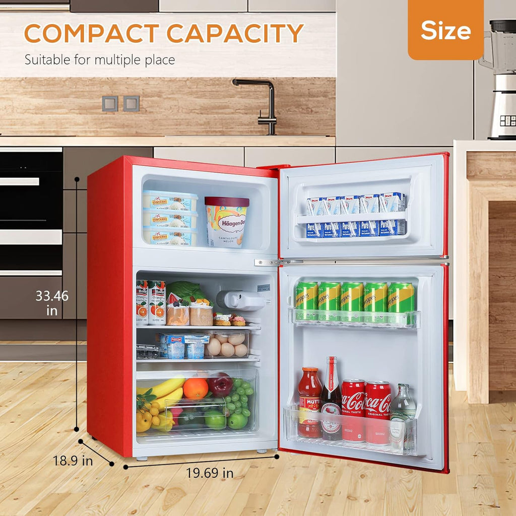 Antarctic Star Compact Mini Refrigerator with Separate Freezer, 3.1 cu ft Double Door B52222