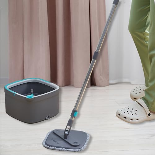 Square Spin Mop and Bucket with 2 Machine Washable Mop Pads O712093