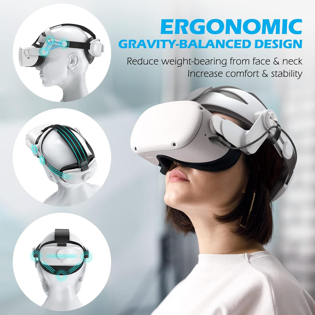 YOGES Battery Head Strap for Meta Quest 2, Adjustable Rechargeable VR Headset Accessory X30182