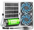 Solar Fan with Battery, 20W Solar Powered Greenhouse Exhaust Intake Fan for Outside Chicken Coop, Doghouses, Shed Circulation Cooling Ventilation, Waterproof, 9.8Ft On/Off Cable