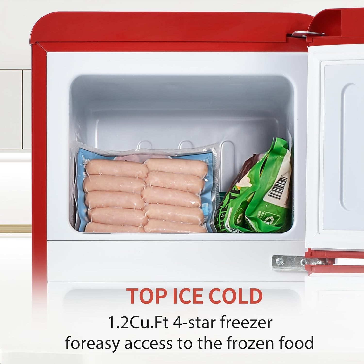 Dual Zone Compact Retro Refrigerator with Adjustable Shelves and LED Lighting V3026