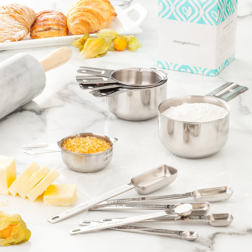 Stainless Steel Measuring Cups and Spoons Set 18-Piece, Dishwasher Safe S8073