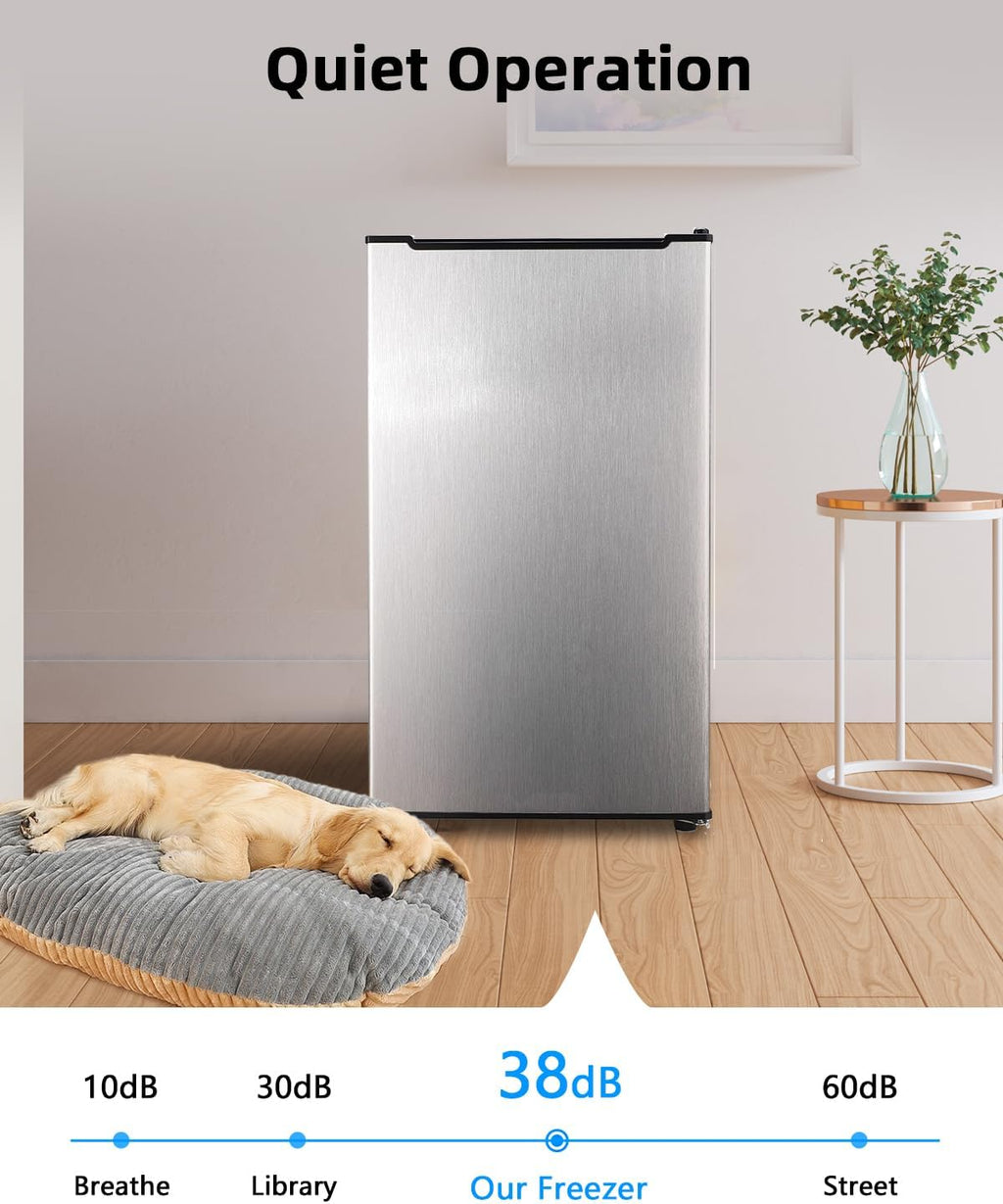 Compact Upright Freezer 3.2 Cu Ft with Adjustable Thermostat, Silver S79588