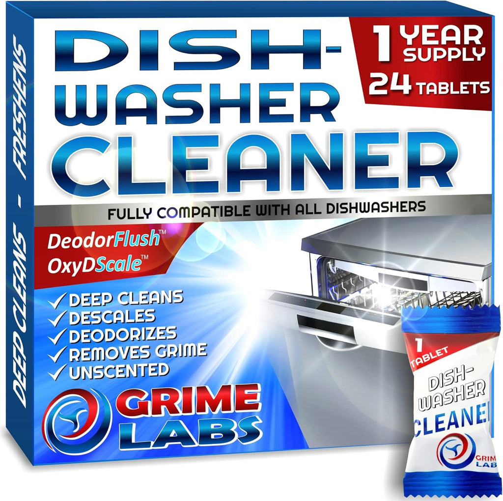 Dishwasher Cleaner Deodorizer Descaler Tablets, 24 pack Heavy Duty Deep Clean and Natural Limescale Remover, Dish Washer Cleaner Machine Pods, 12 Months Supply