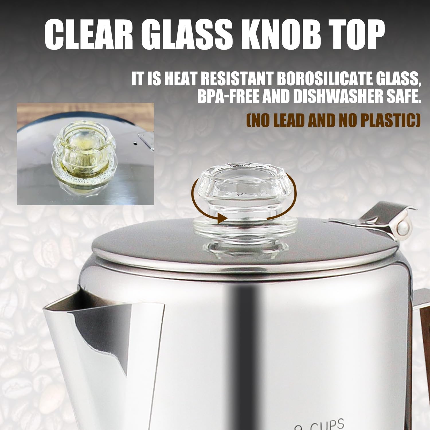 Stainless Steel Coffee Percolator 9 Cup with Heat Resistant Glass Knob W17517