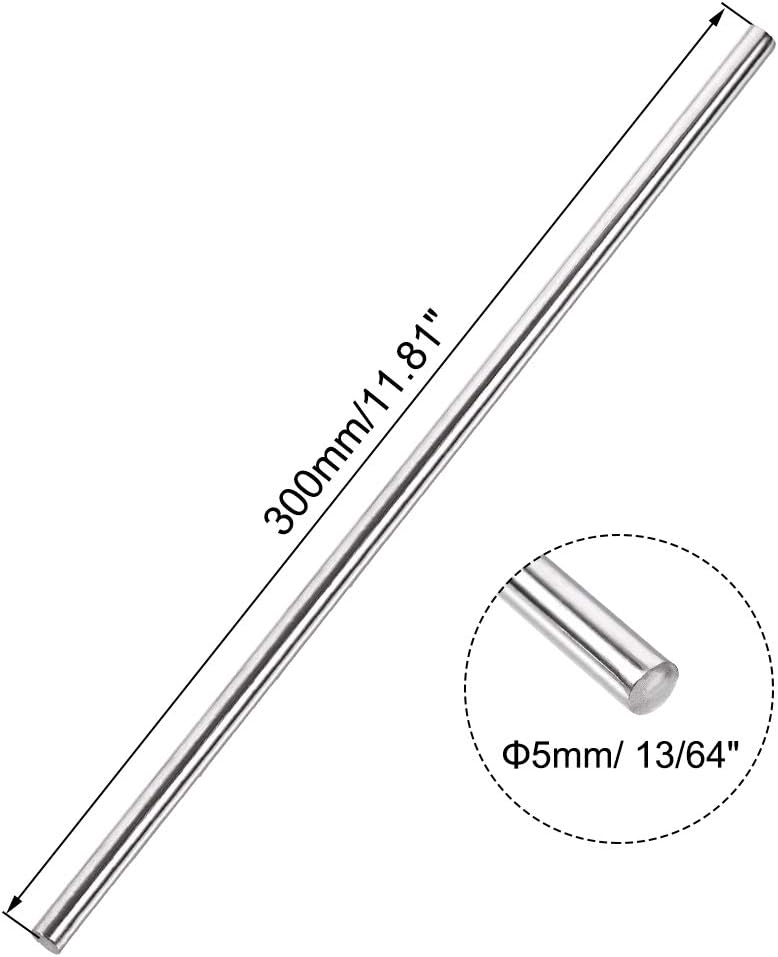 uxcell 5mm x 300mm 304 Stainless Steel Solid Round Rod 5pcs W49916