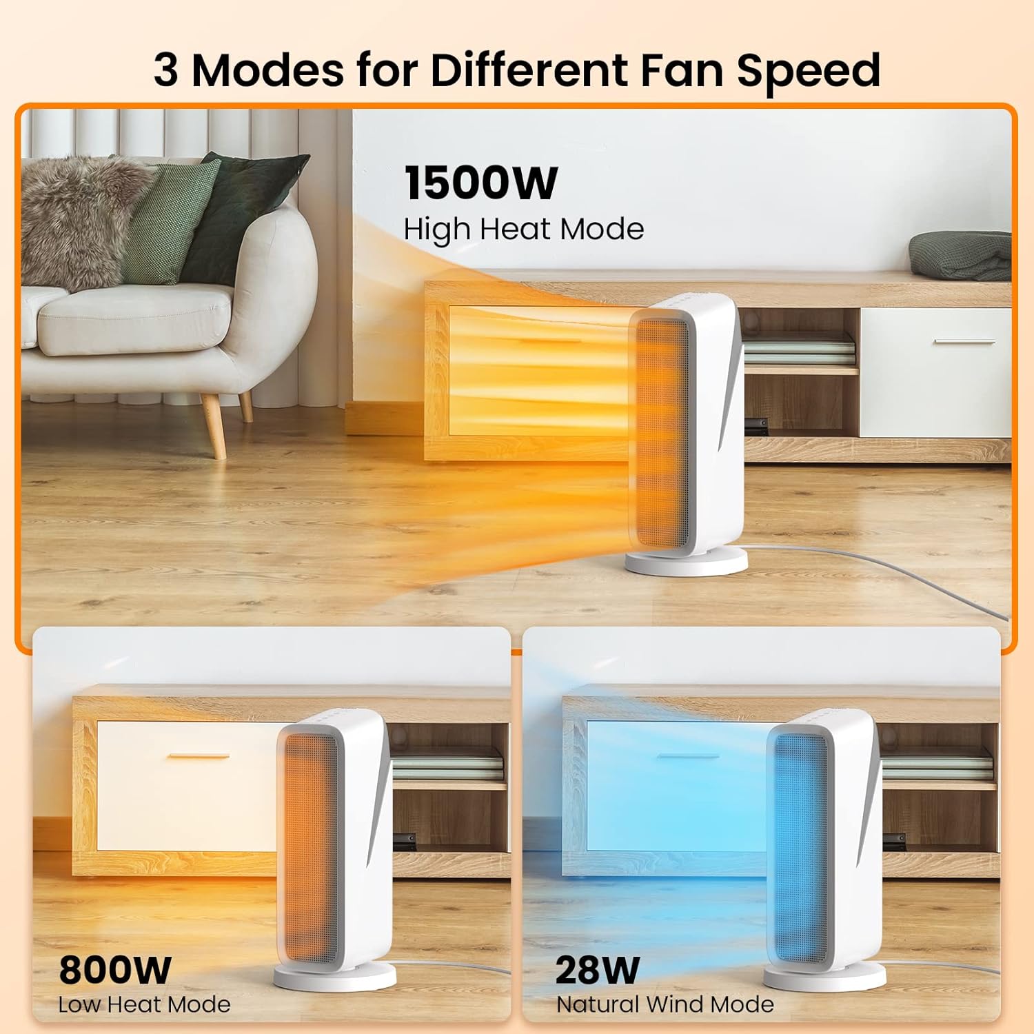 Electric Space Heater 1500W Ceramic with WiFi & Bluetooth App Control J83610