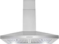 AKDY 30" Wall Mount Range Hood in Stainless Steel with LEDs, Push Control and Carbon Filters