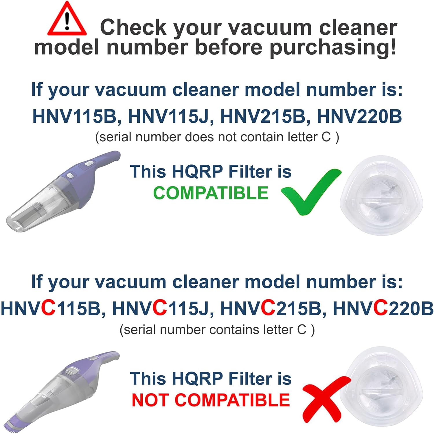 HQRP 2-Pack Filter for Black & Decker HNV220B Series Hand Vac T649