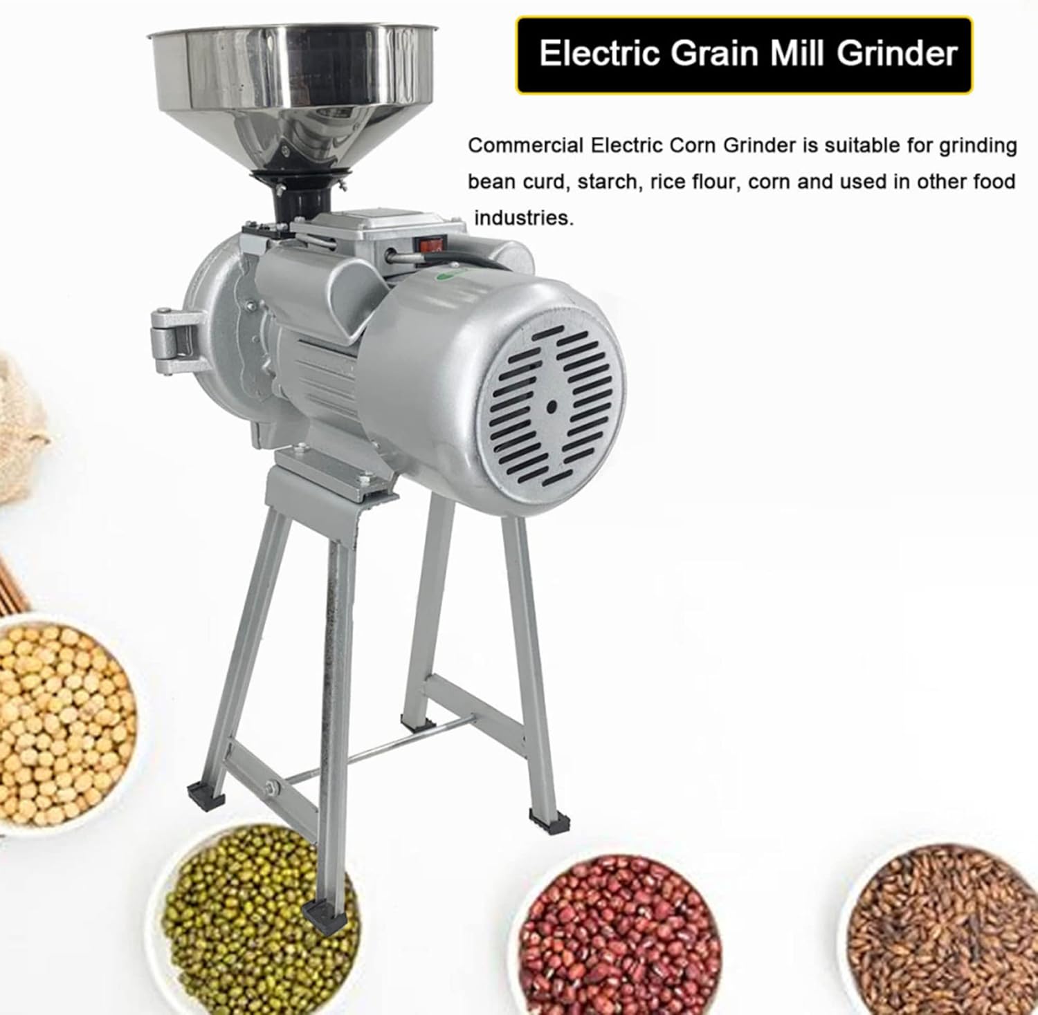 3000W Commercial Grain Mill Grinder 220V with Funnel D182982