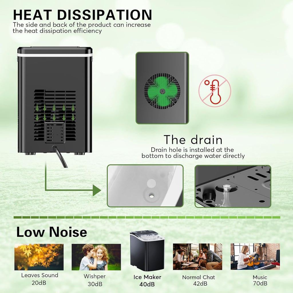 Portable Countertop Ice Maker Machine with Self-Cleaning, Ice Scoop and Basket, Black A423784