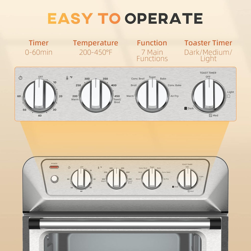 HOMCOM Air Fryer Toaster Oven 21QT 7-in-1 Convection Countertop, Stainless Steel N244857