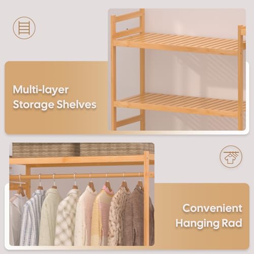 Cozivolife Over Washer Dryer Storage Shelf Bamboo 5 Tier Laundry Rack with Hooks G707